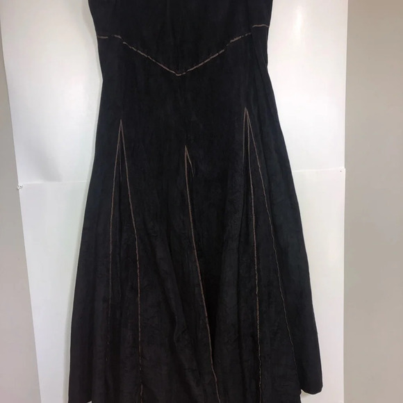 Tribal Midi Skirt Faux Suede Black Copperish Piping 6 Grunge Y2K Witchy - Picture 3 of 10